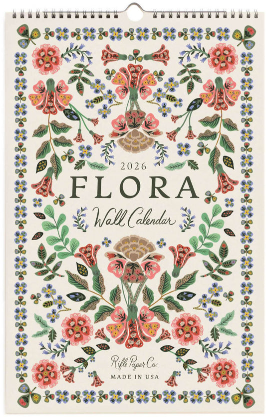 Flora 2026 wall calendar with floral design on a white background