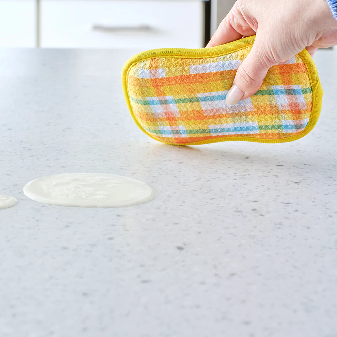 Lemon Plaid Microfiber Scrubbies Set/4