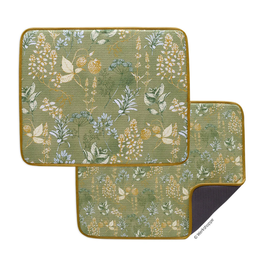 Kitchen Herbs Dish Drying Mats Set of 2