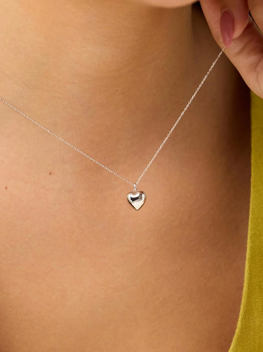 Puffed Heart Necklace - Lev Silver Small
