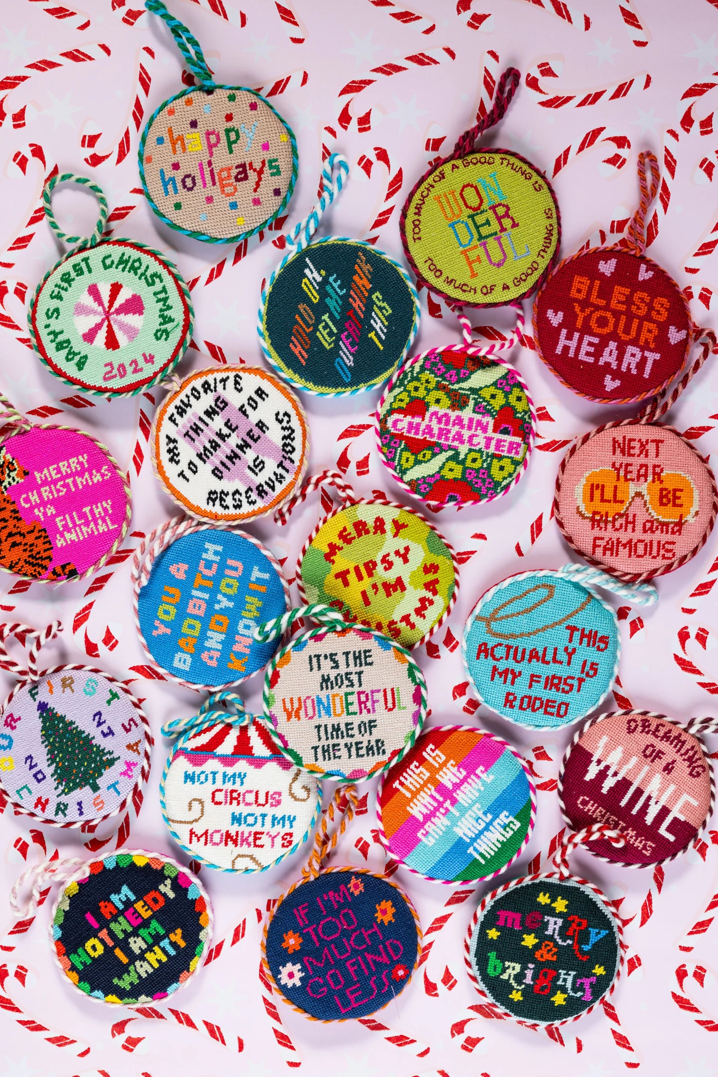 Needlepoint Ornament- Merry & Bright