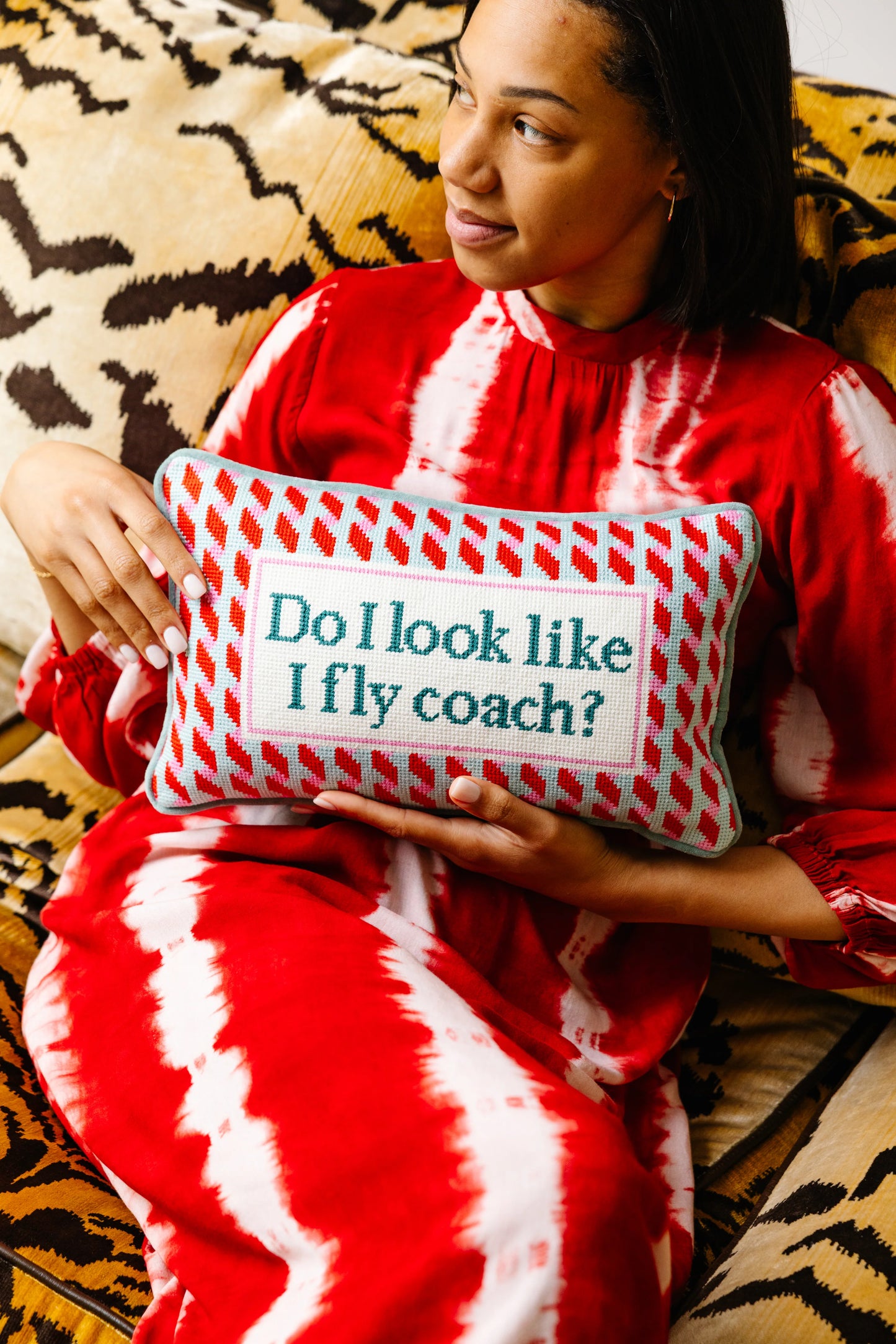 Fly Coach Needlepoint Pillow