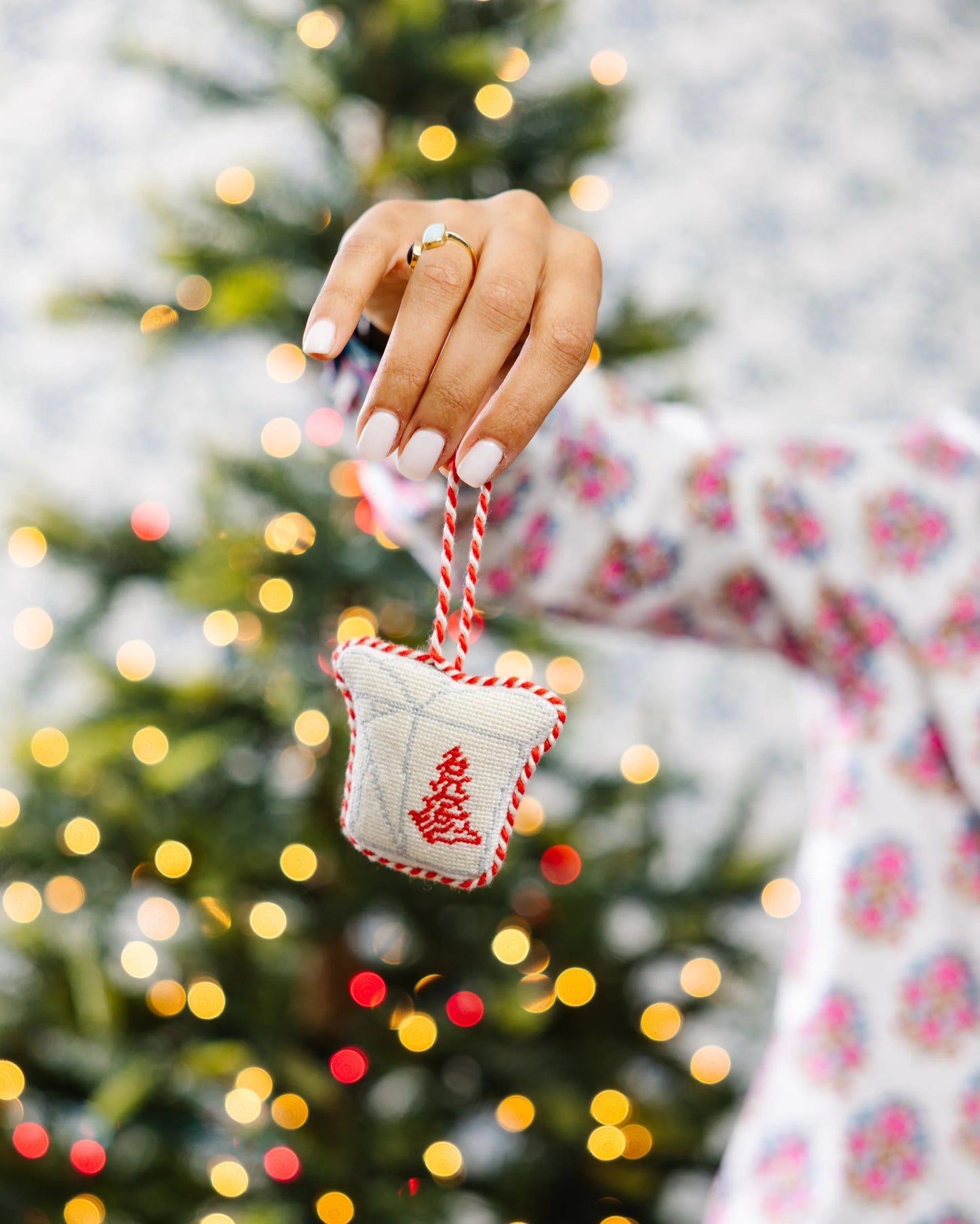 Needlepoint Icon Ornament- Chinese Takeout Box