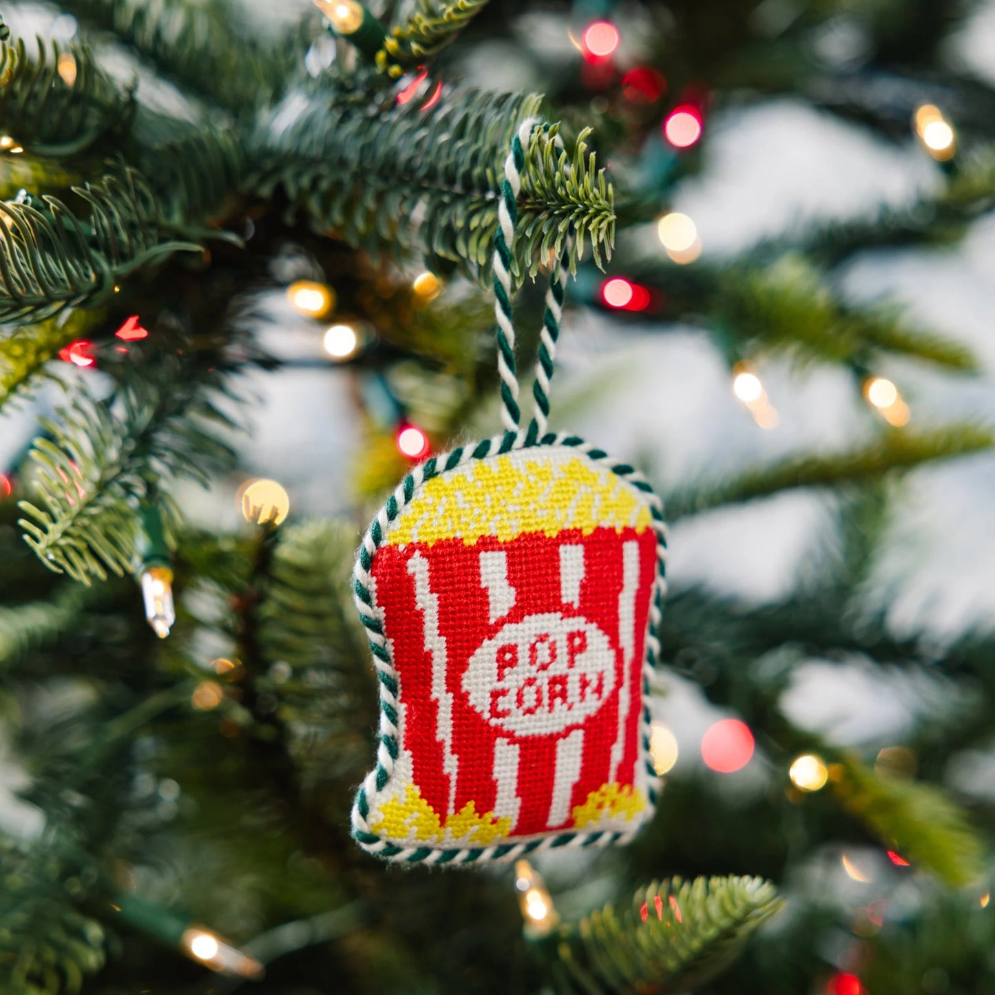 Needlepoint Icon Ornament- Popcorn Bucket