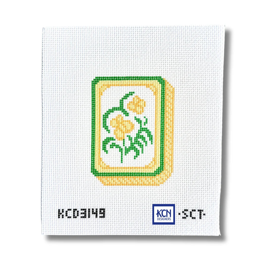 Yellow and Green Mahjong Tile design on a Needlepoint Canvas
