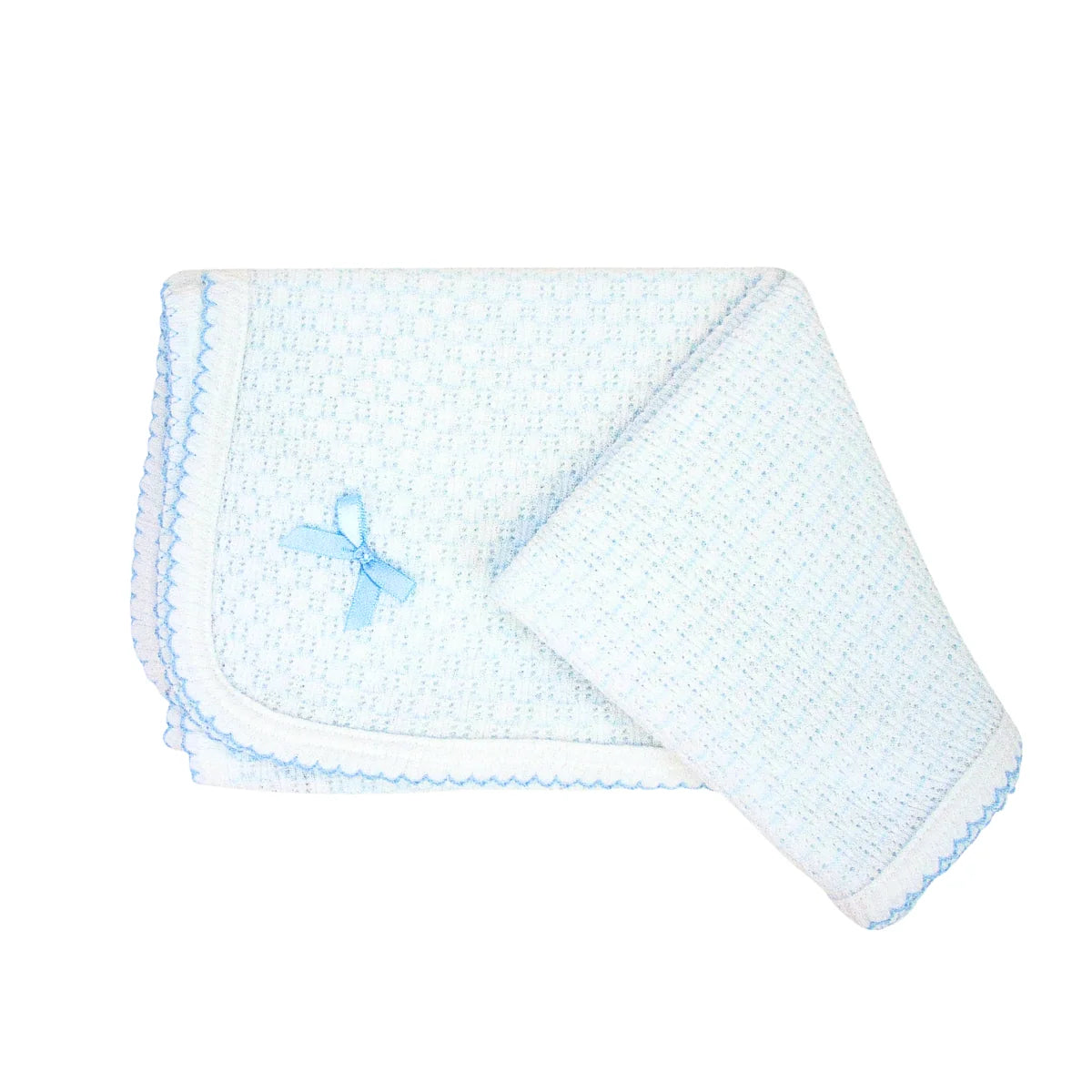 Pinstripe Swaddle Blanket - Blue Trim with Bow