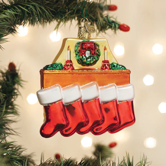 Old World Christmas Family of Five Stockings glass Christmas ornament