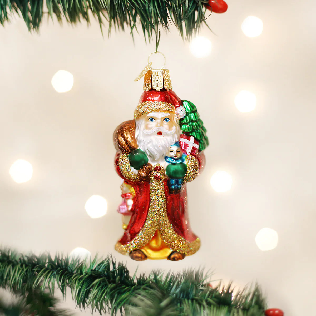 Old World Christmas Father Christmas With Gifts glass ornament