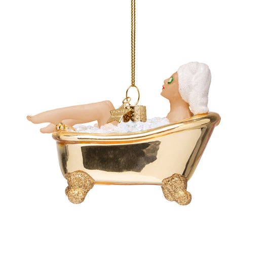 Woman in Shiny Glass Bathtub Ornament