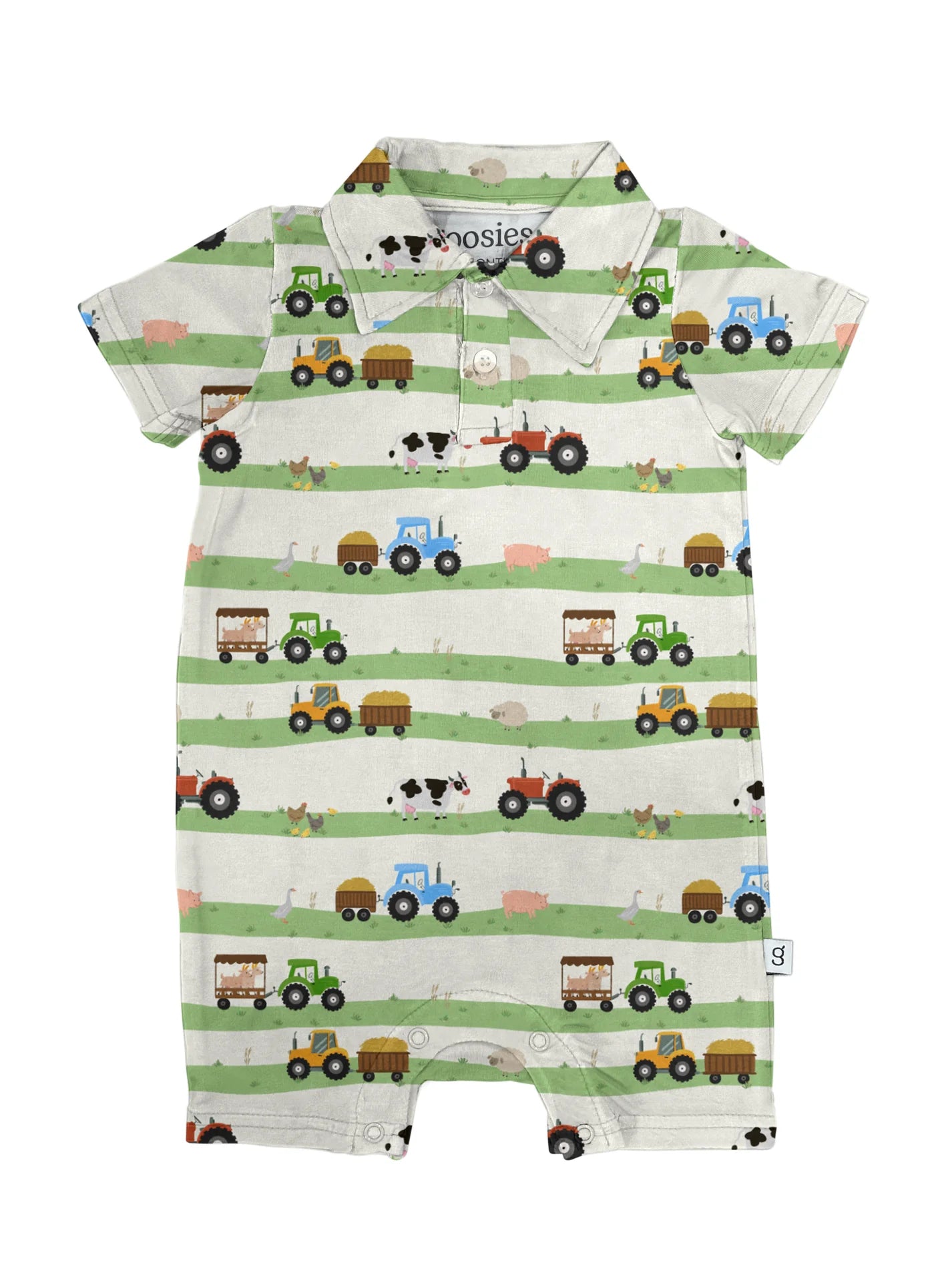 Short Sleeve Polo Romper - Farm Stripes