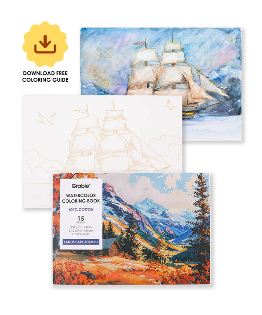 Landscape Themed Watercolor Coloring Book