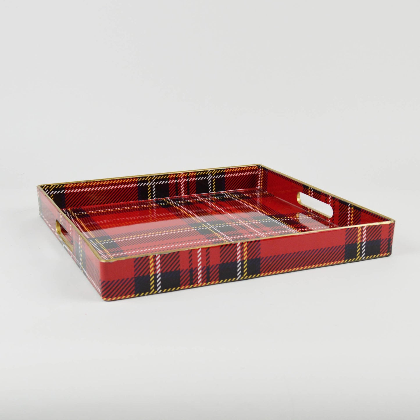8 Oak Lane red Plaid Square Tray Christmas
