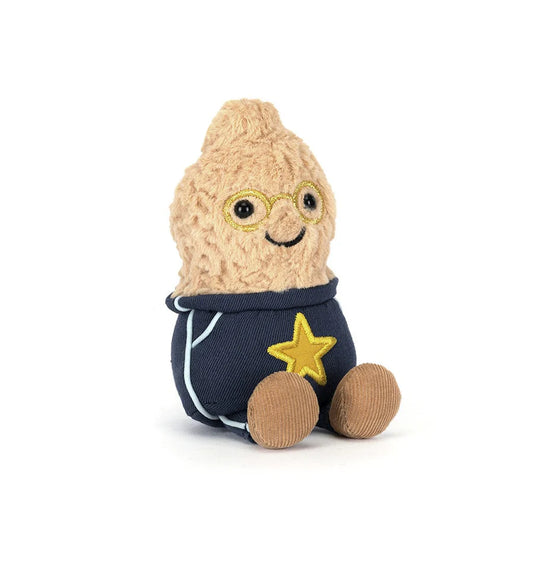 Plush toy resembling a character with a star on a white background