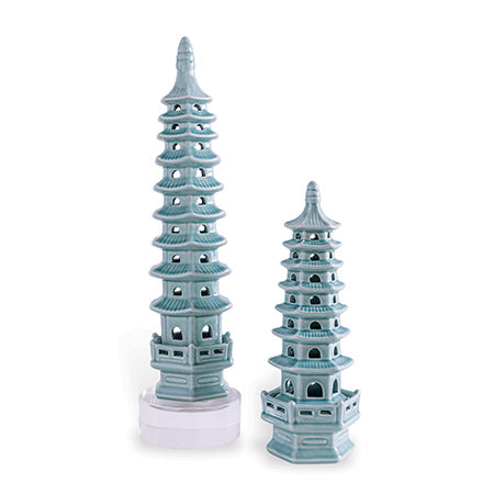 Pagoda Celadon Objects Tall Set of 2