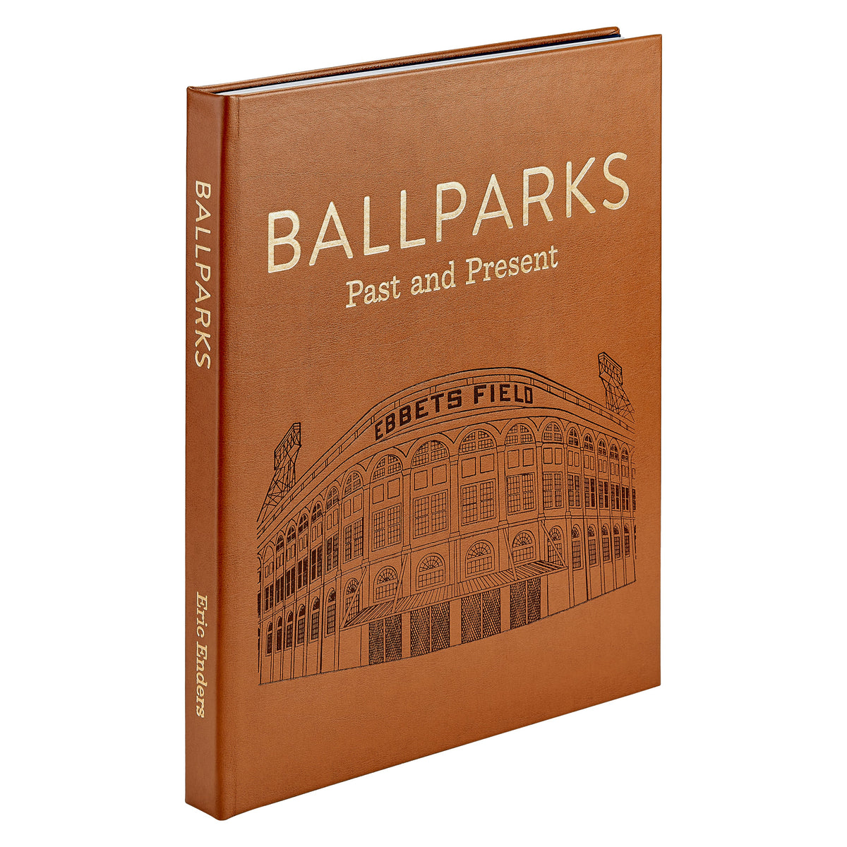 Book titled 'Ballparks: Past and Present' with a cover illustration of a stadium on a white background
