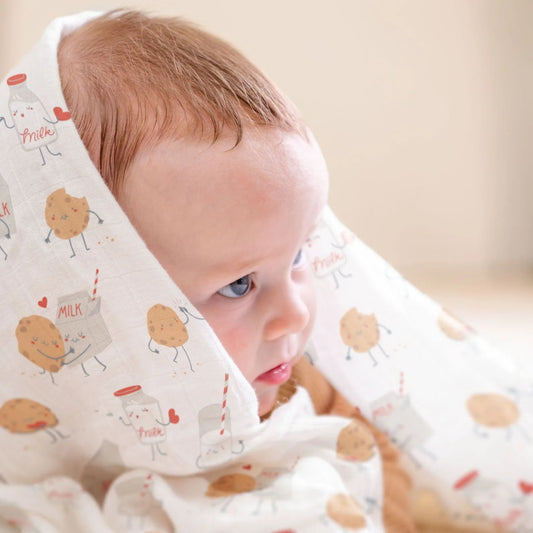Stephen Joseph Milk and Cookies Muslin Swaddle blanket for baby