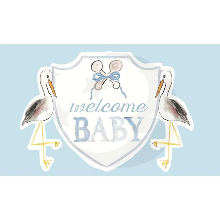 Over The Moon Welcome Baby flag blue stork