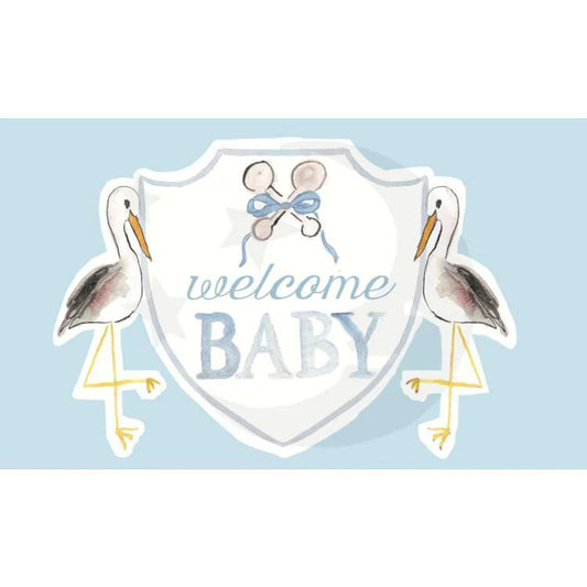 Over The Moon Welcome Baby flag blue stork