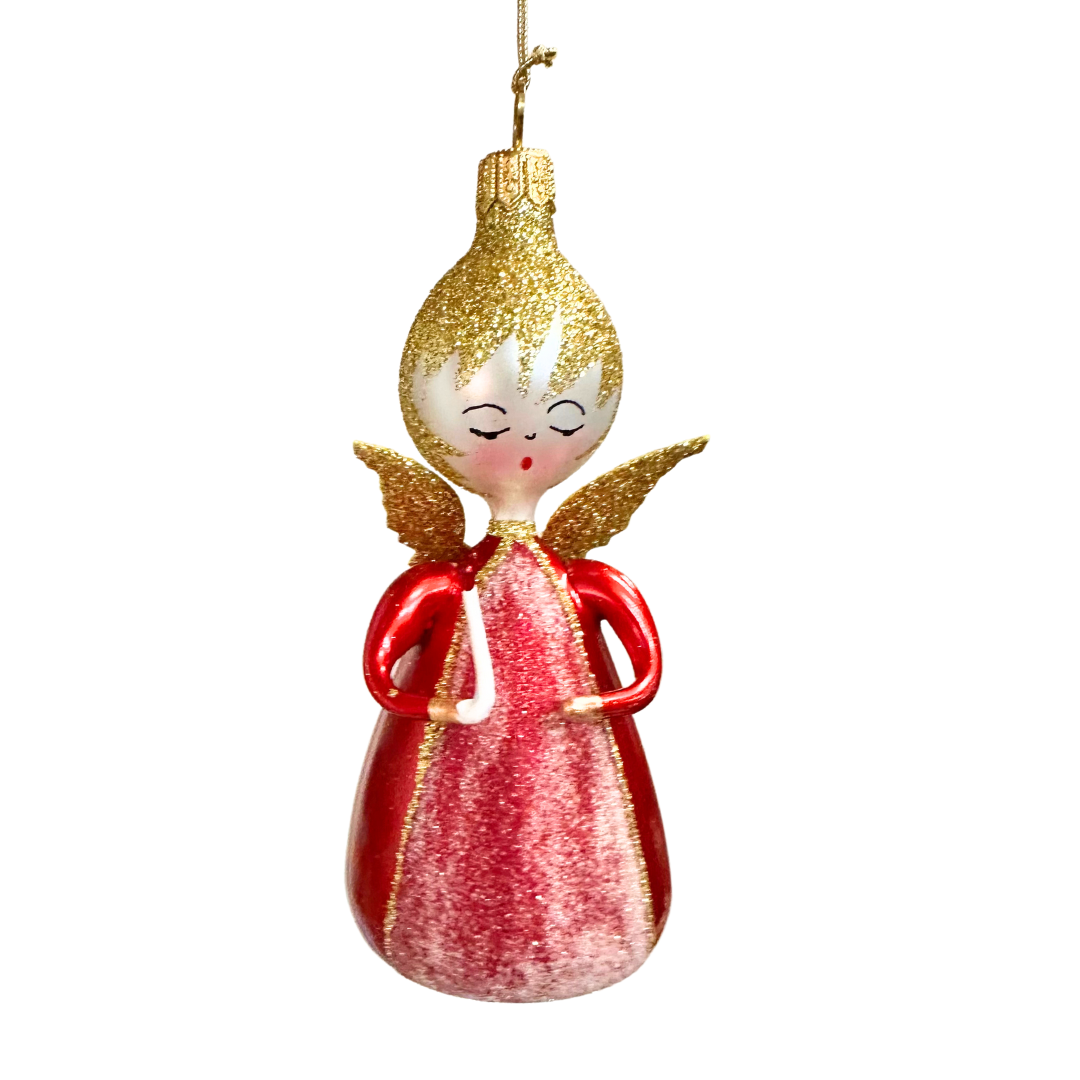 Soffieria De Carlini Little Angel in Red with Candle Italian glass ornament