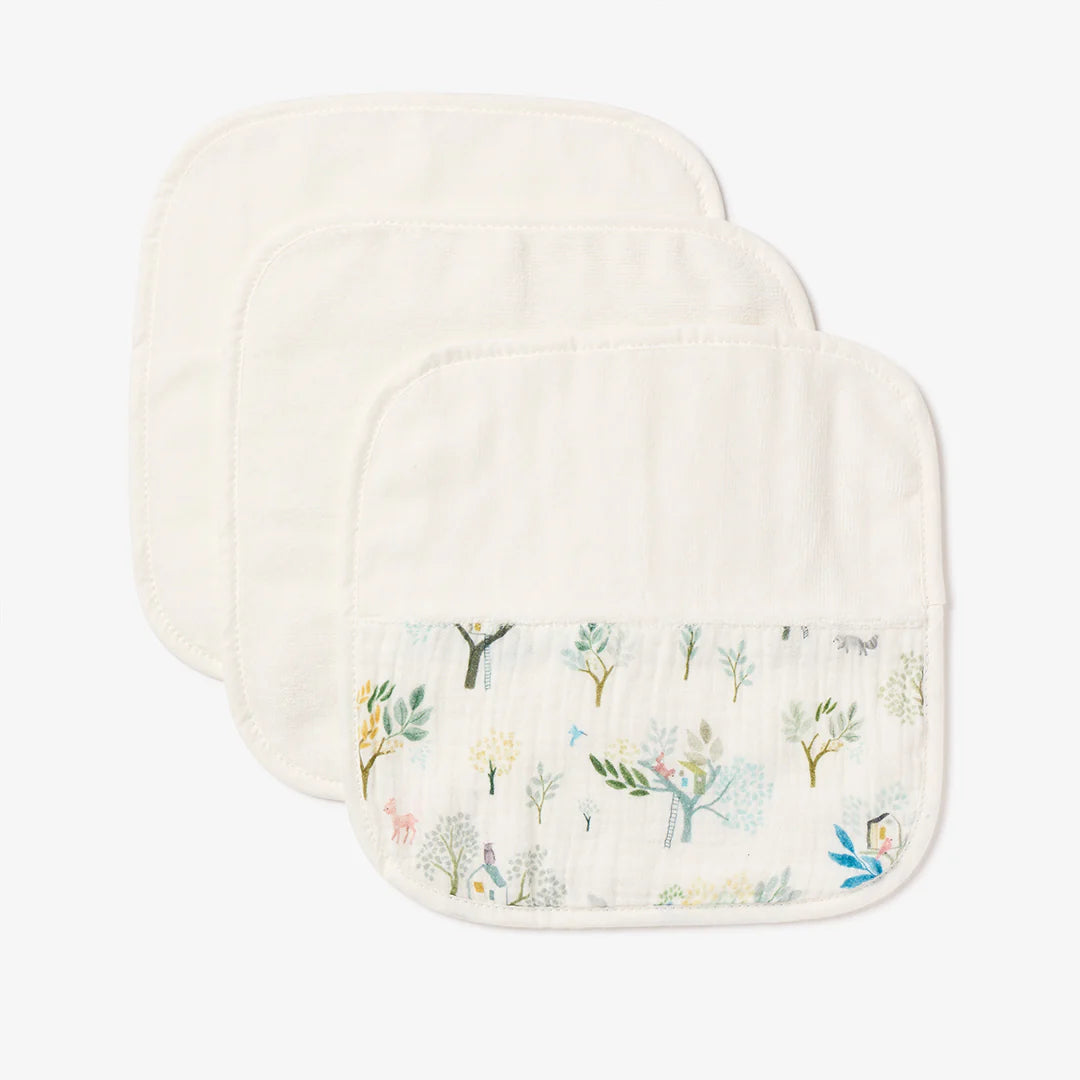 Elegant Baby Treehouse Forest Organic Muslin Washcloths set of 3