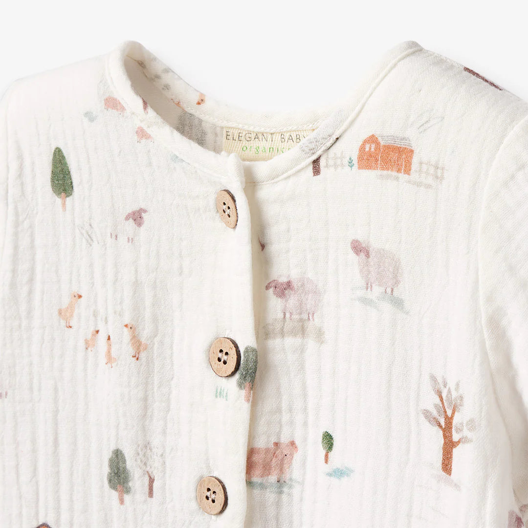 Elegant Baby On the Farm Organic Muslin Jumpsuit baby clothes