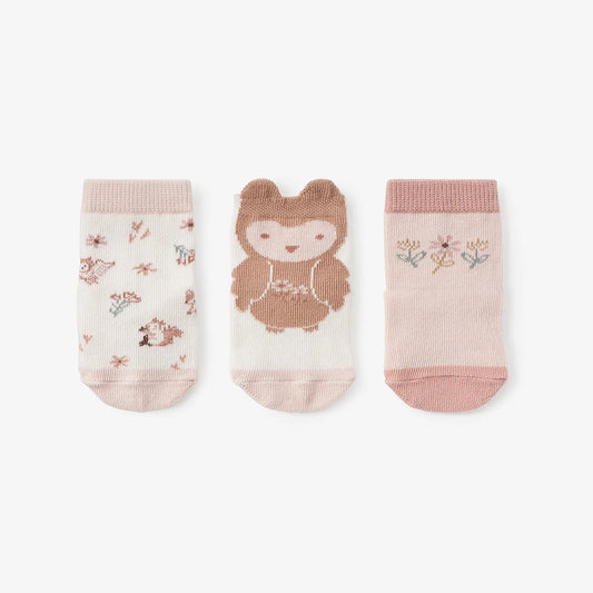 Elegant Baby pink Owl Baby Socks pack of 3