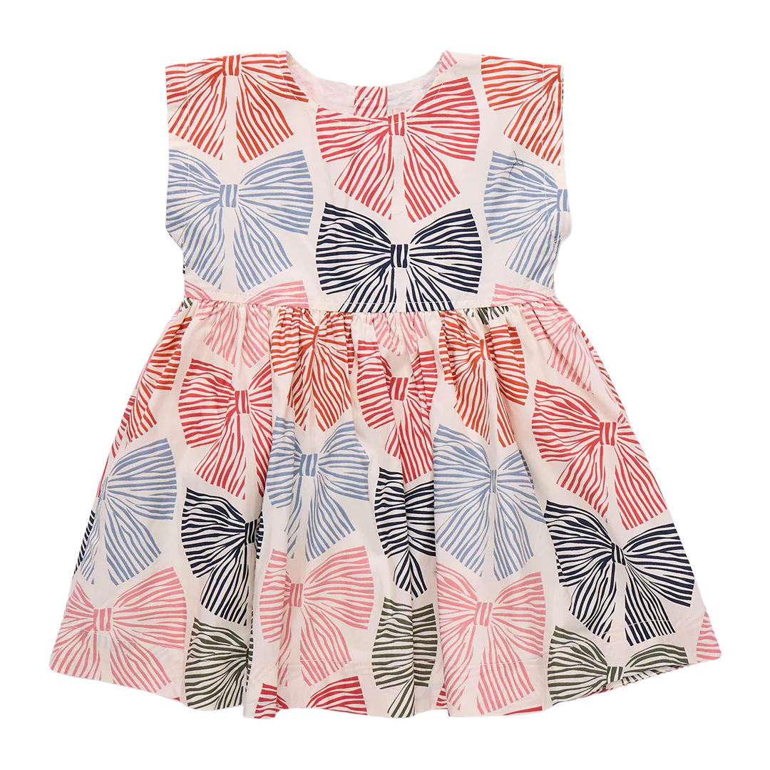 Girls Adaline Dress- Multi Striped Bows