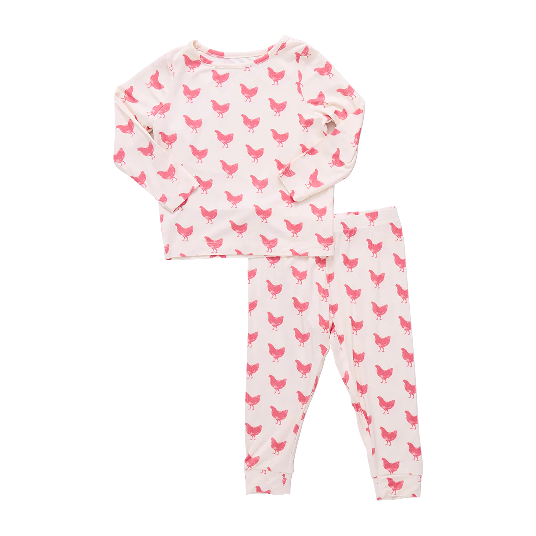Kids Bamboo PJ Set- Pink Chickens