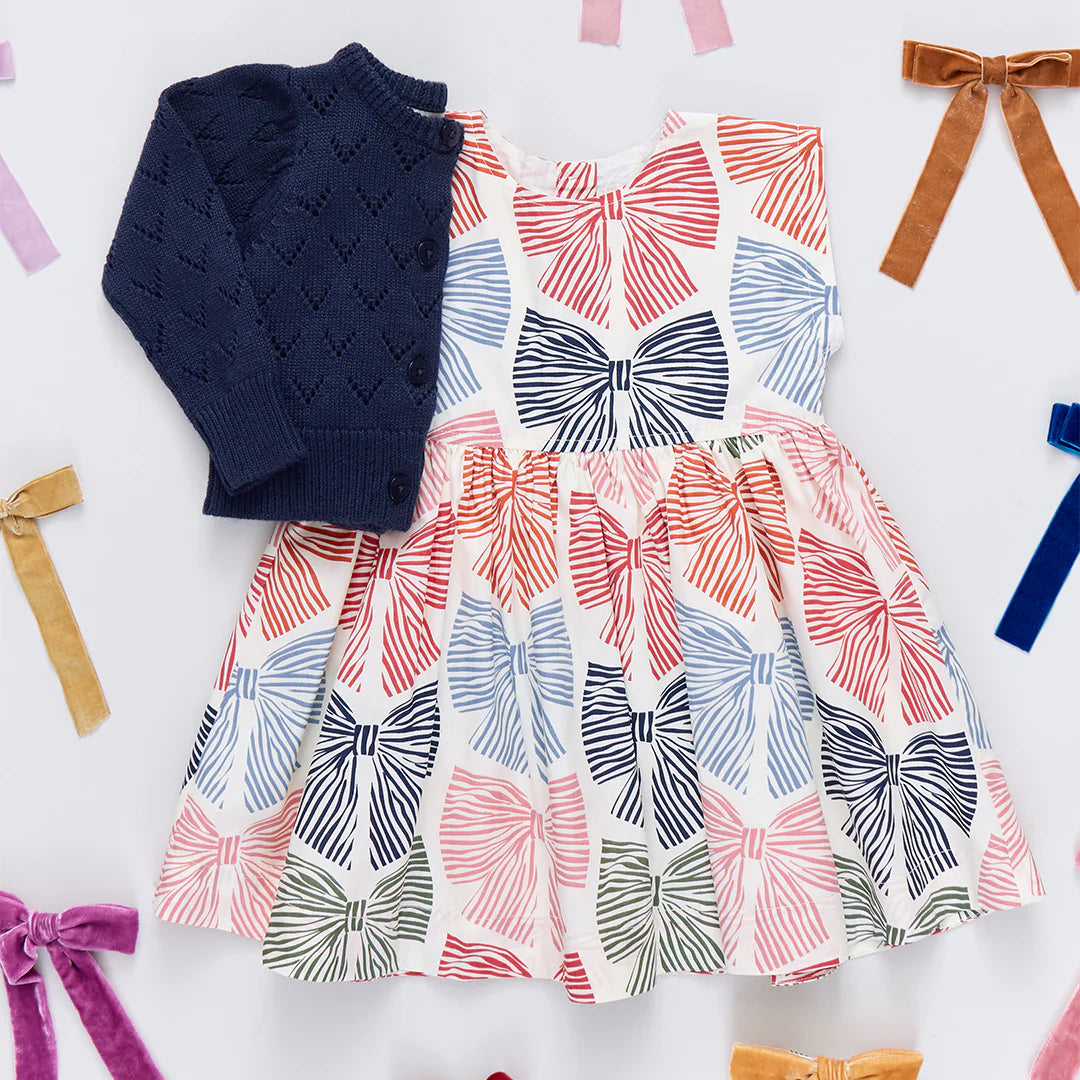 Girls Adaline Dress- Multi Striped Bows