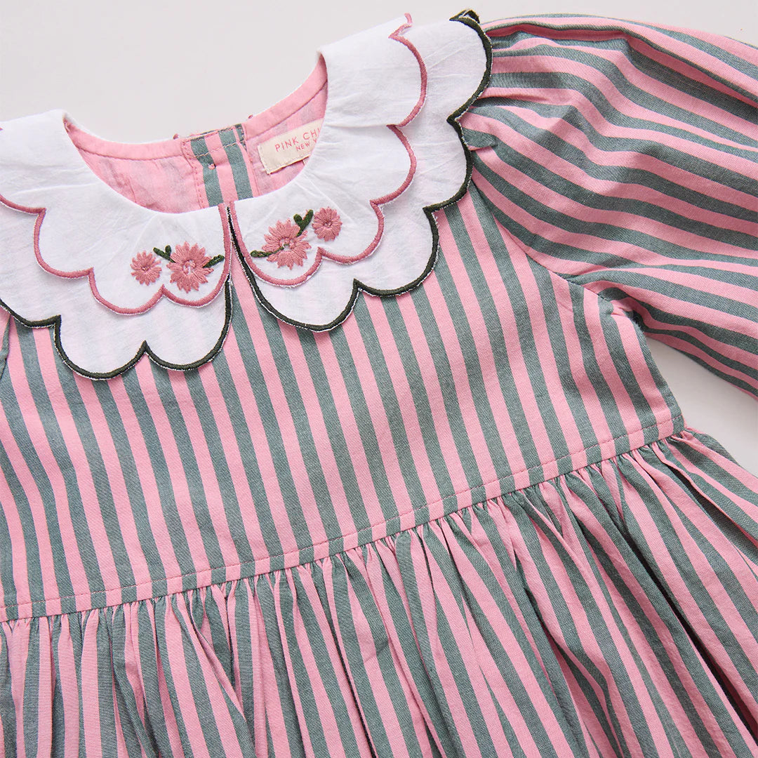 Girls Darcy Dress- Pink Green Stripe
