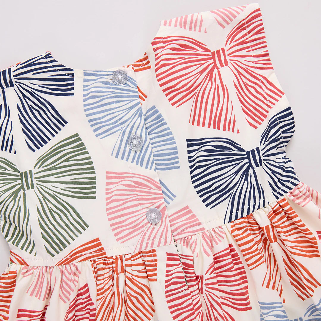 Girls Adaline Dress- Multi Striped Bows