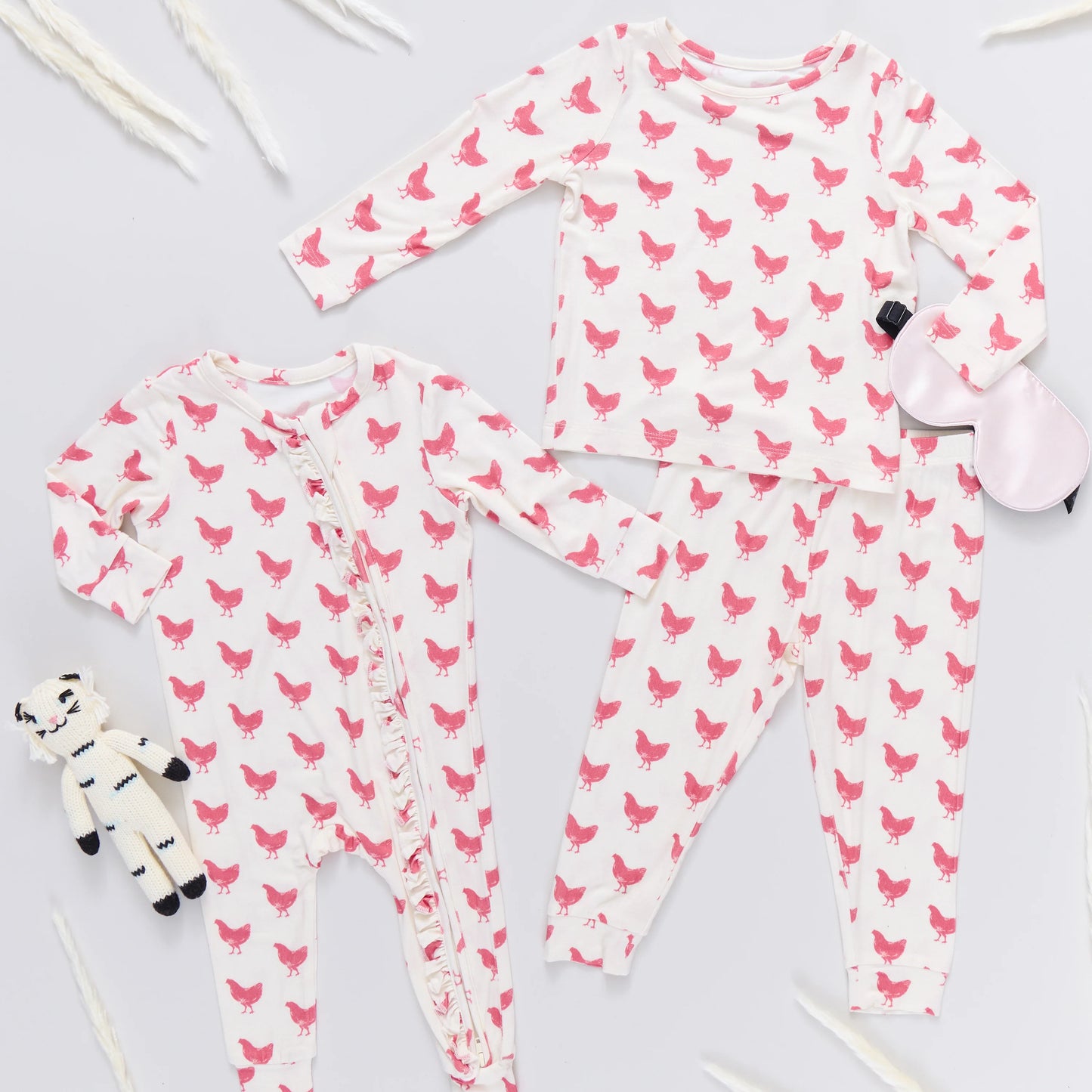 Kids Bamboo PJ Set- Pink Chickens