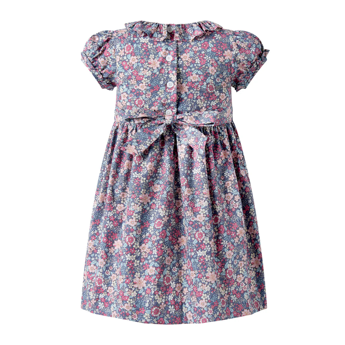 Grey & Pink Floral Smocked Dress