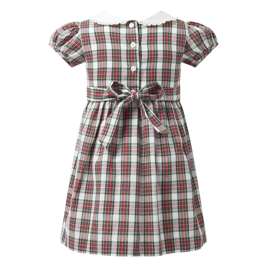 Plaid dress with a belt on a white background