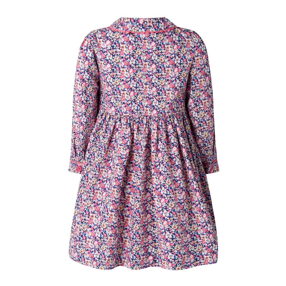 Floral Smocked Button Dress - Navy/Pink