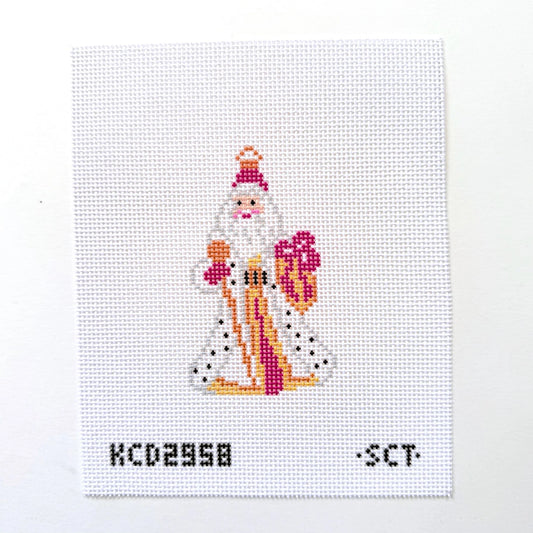 Cross-stitched design of a Santa Claus figure on a white background
