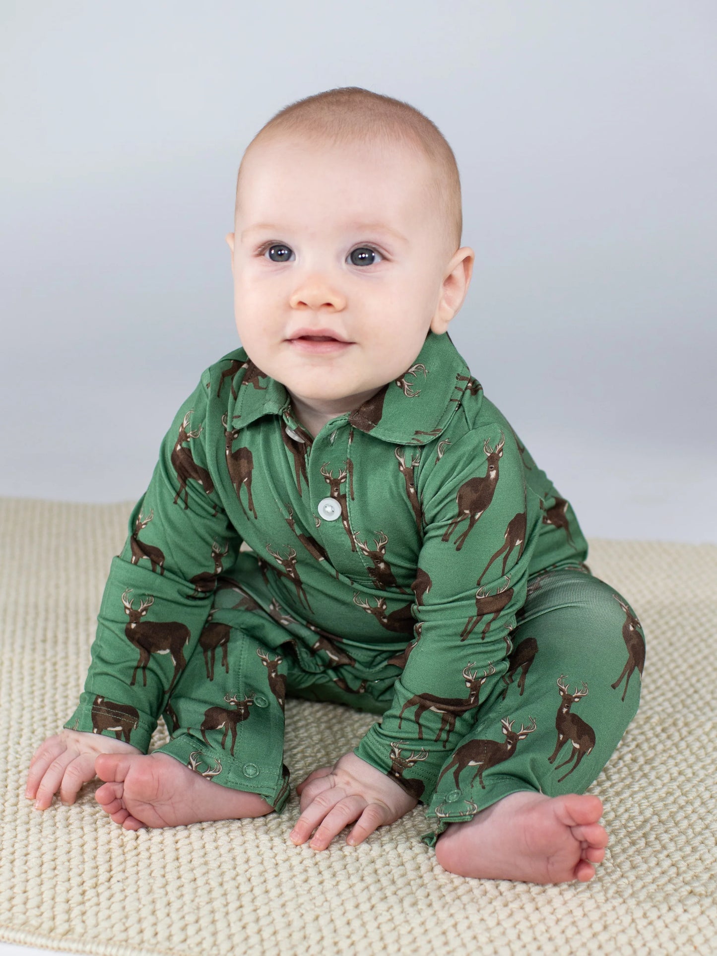 Long Sleeve Polo Romper - Deer