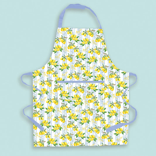 Apron with lemon pattern on a light blue background