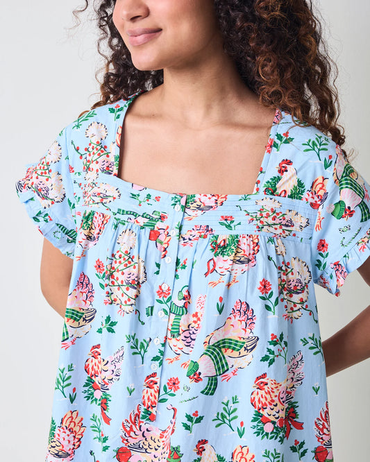Holiday Hens Pale Blue Pintuck Nightgown