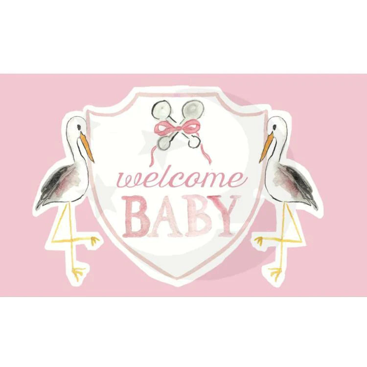 Over The Moon Welcome Baby flag pink stork