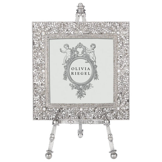 Olivia Riegel Silver Windsor Frame on Easel 4" x 4" Beautiful Crystals and Faux Pearls