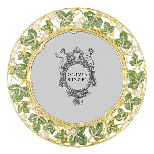 Olivia Riegel Ivy Round Frame 4.5"  Beautiful Gold and Green With Pearl Accents