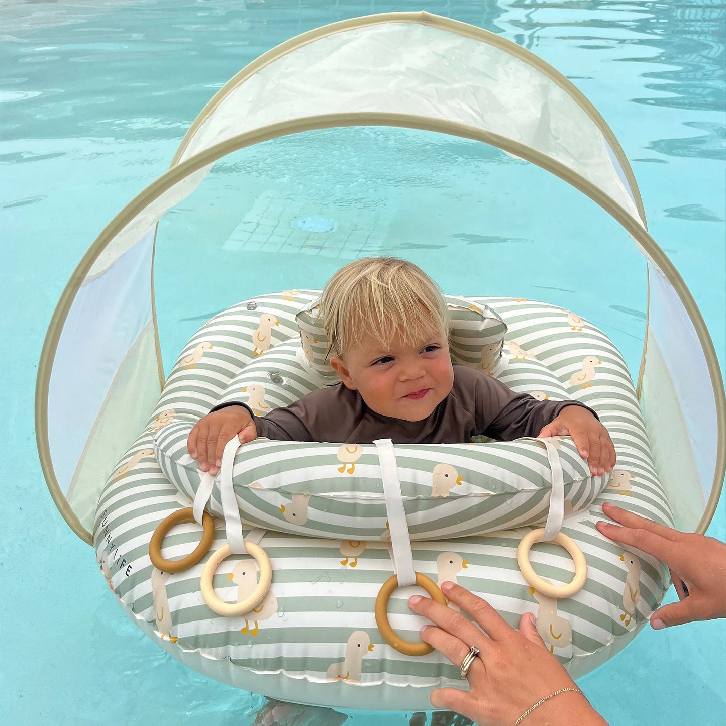 Interactive Baby Float Duck Sage Stripe