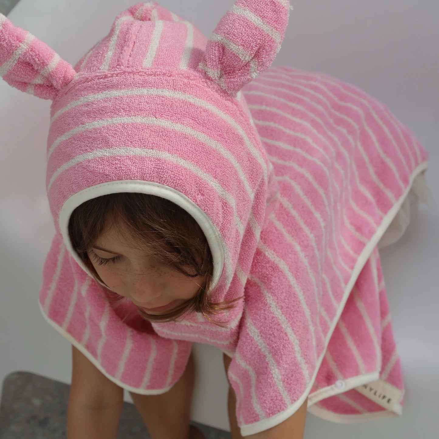 Kids Hooded Towel Cotton Candy Pink Stripe