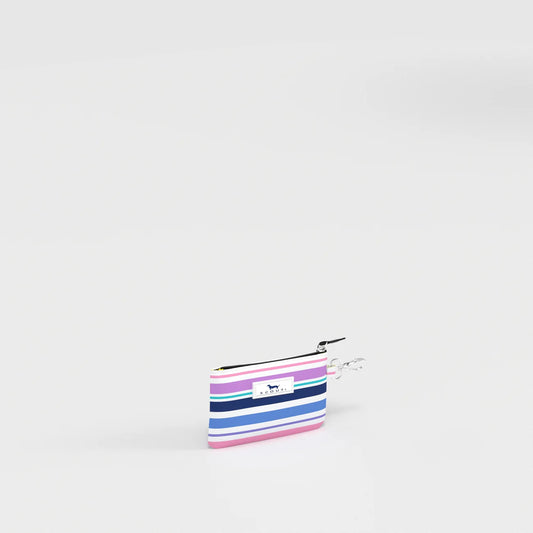 Striped coin purse on a light gray background