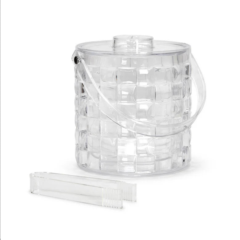 Cubed clear Ice Bucket with handle and tongs