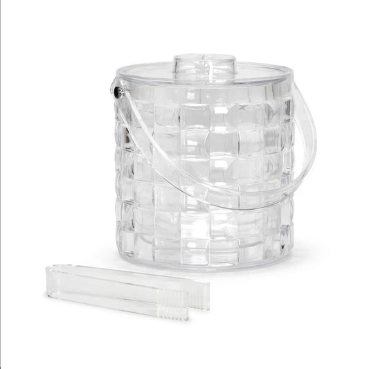 Cubed clear Ice Bucket with handle and tongs