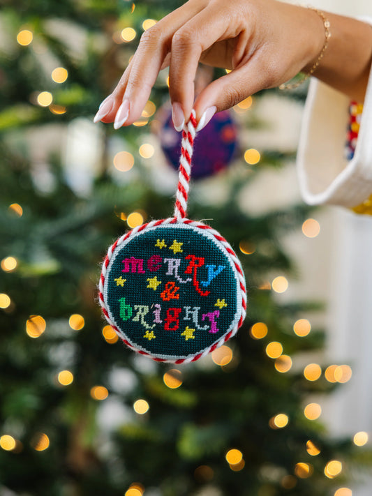 Needlepoint Ornament- Merry & Bright