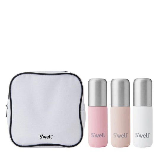 S'well travel pump bottle set cosmetics skincare container pink with travel case