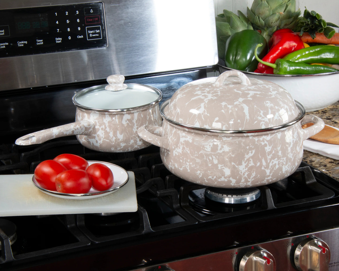 Golden Rabbit Taupe Swirl Dutch Oven Enamel Cookware